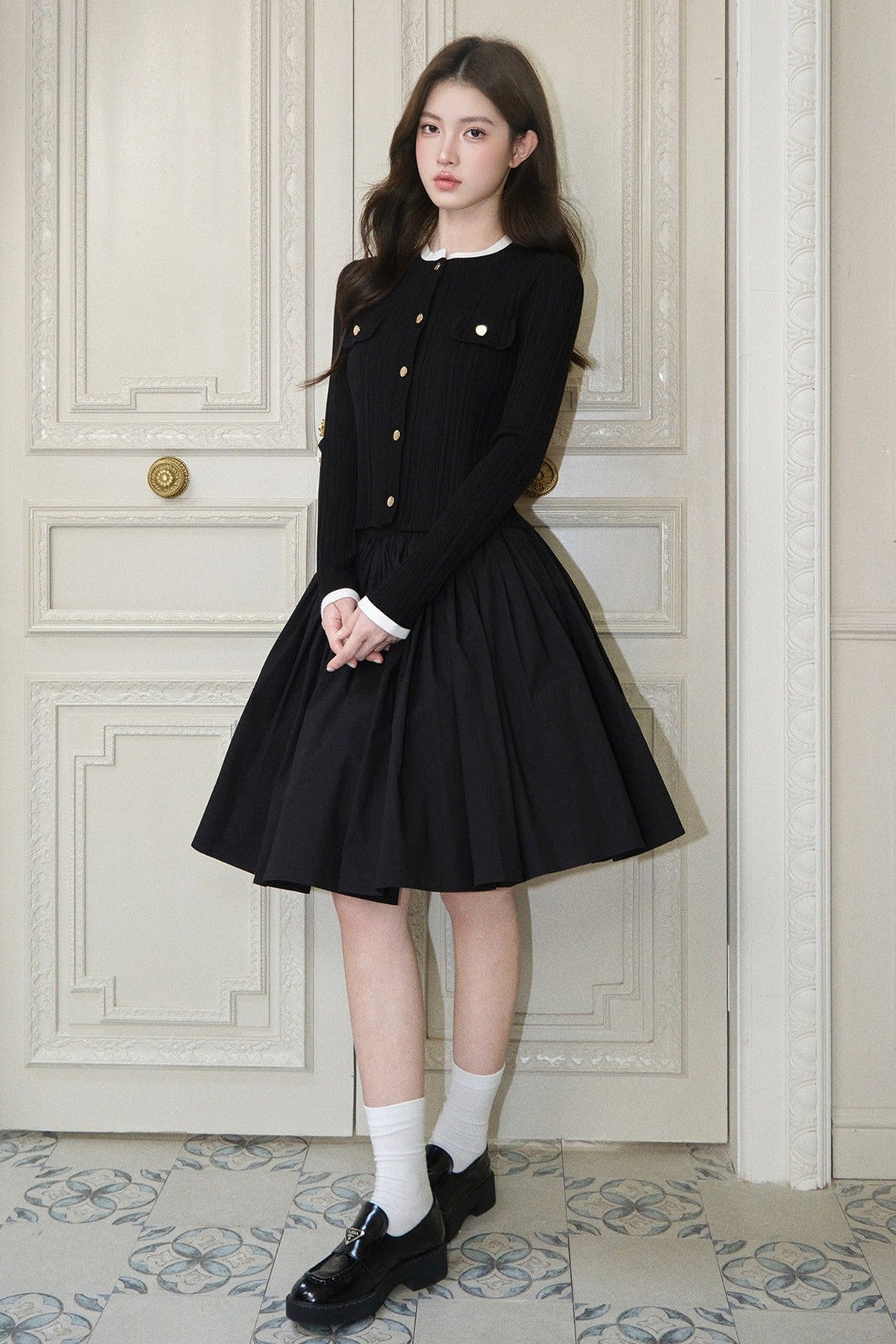 Pleated A-Line Midi Skirt