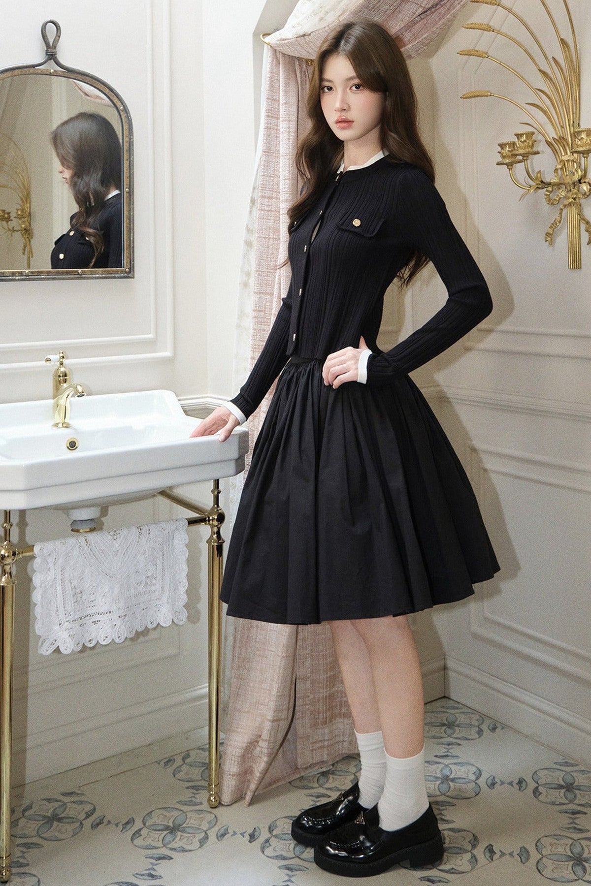 Pleated A-Line Midi Skirt