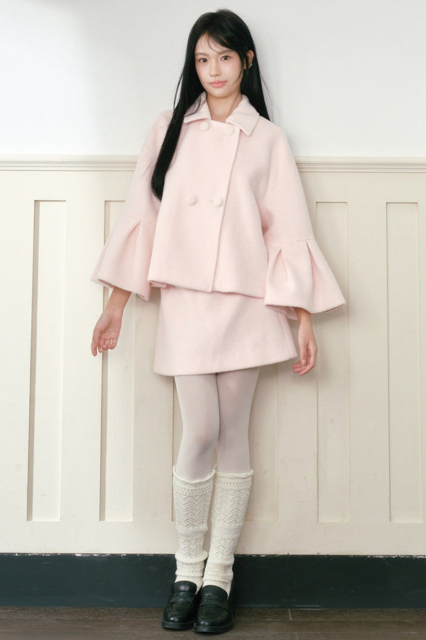 Pink Woolen Coat and Skirt Set-Up