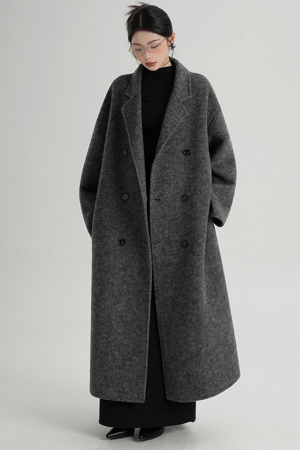 Cappotto ampio lungo in lana double face