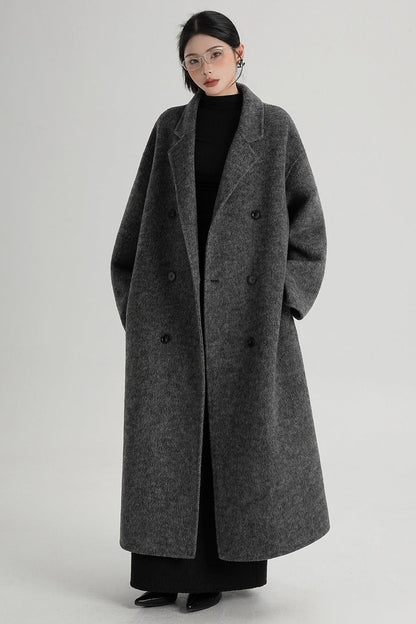Cappotto ampio lungo in lana double face