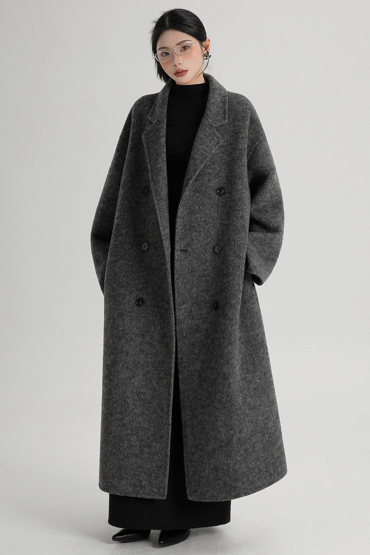 Cappotto ampio lungo in lana double face