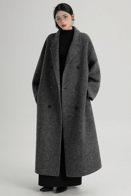 Cappotto ampio lungo in lana double face