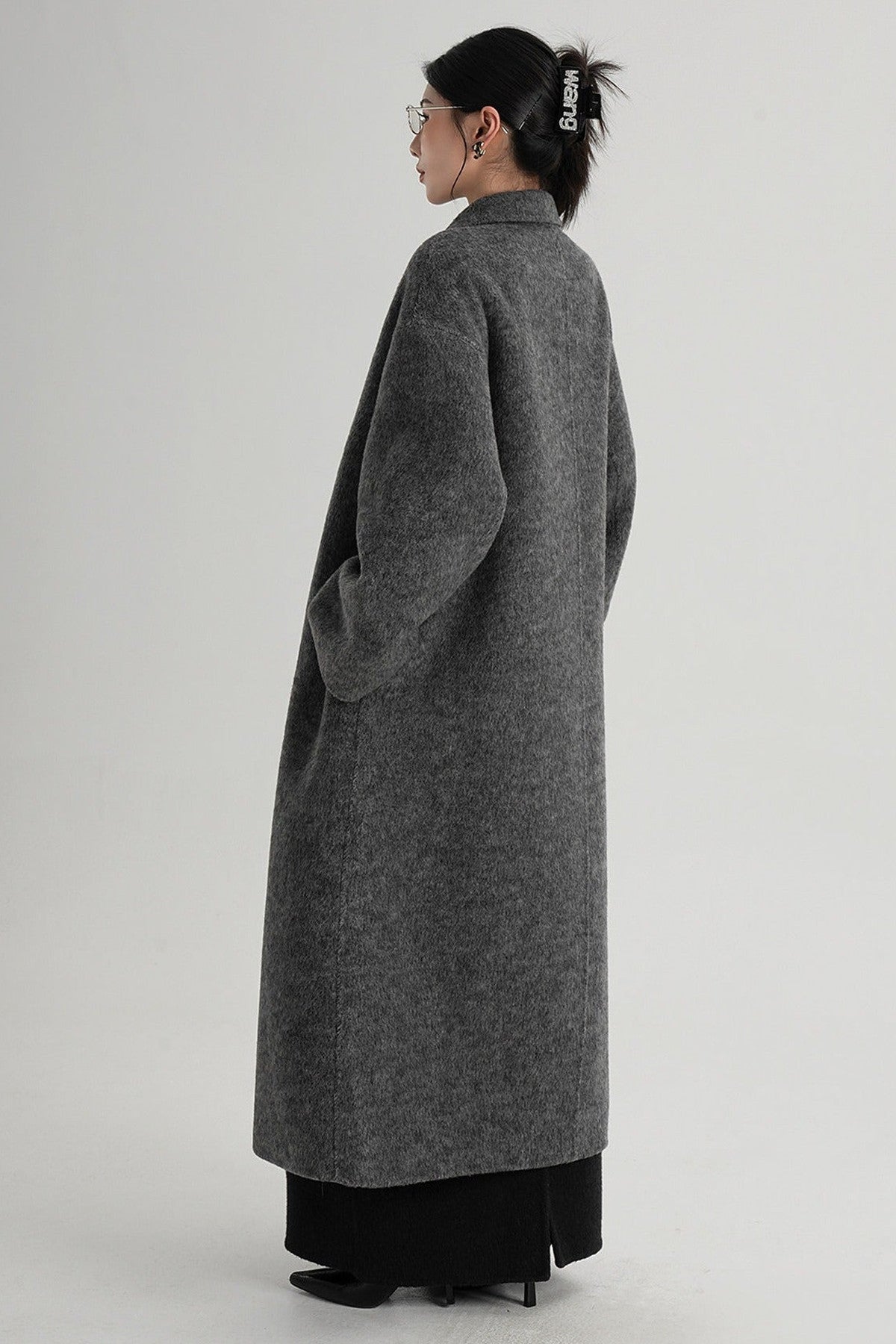 Cappotto ampio lungo in lana double face