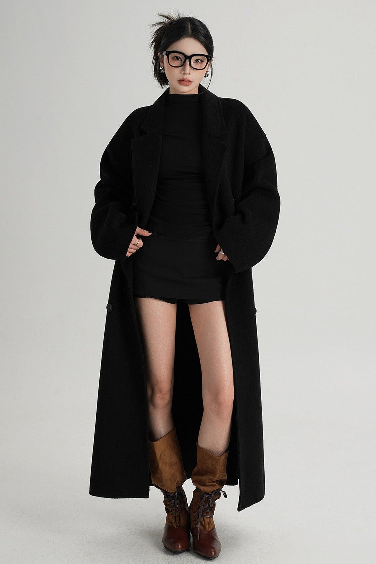 Cappotto ampio lungo in lana double face