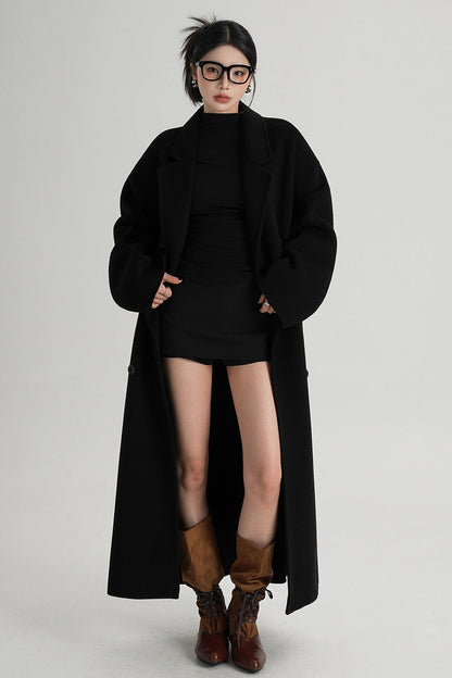 Cappotto ampio lungo in lana double face