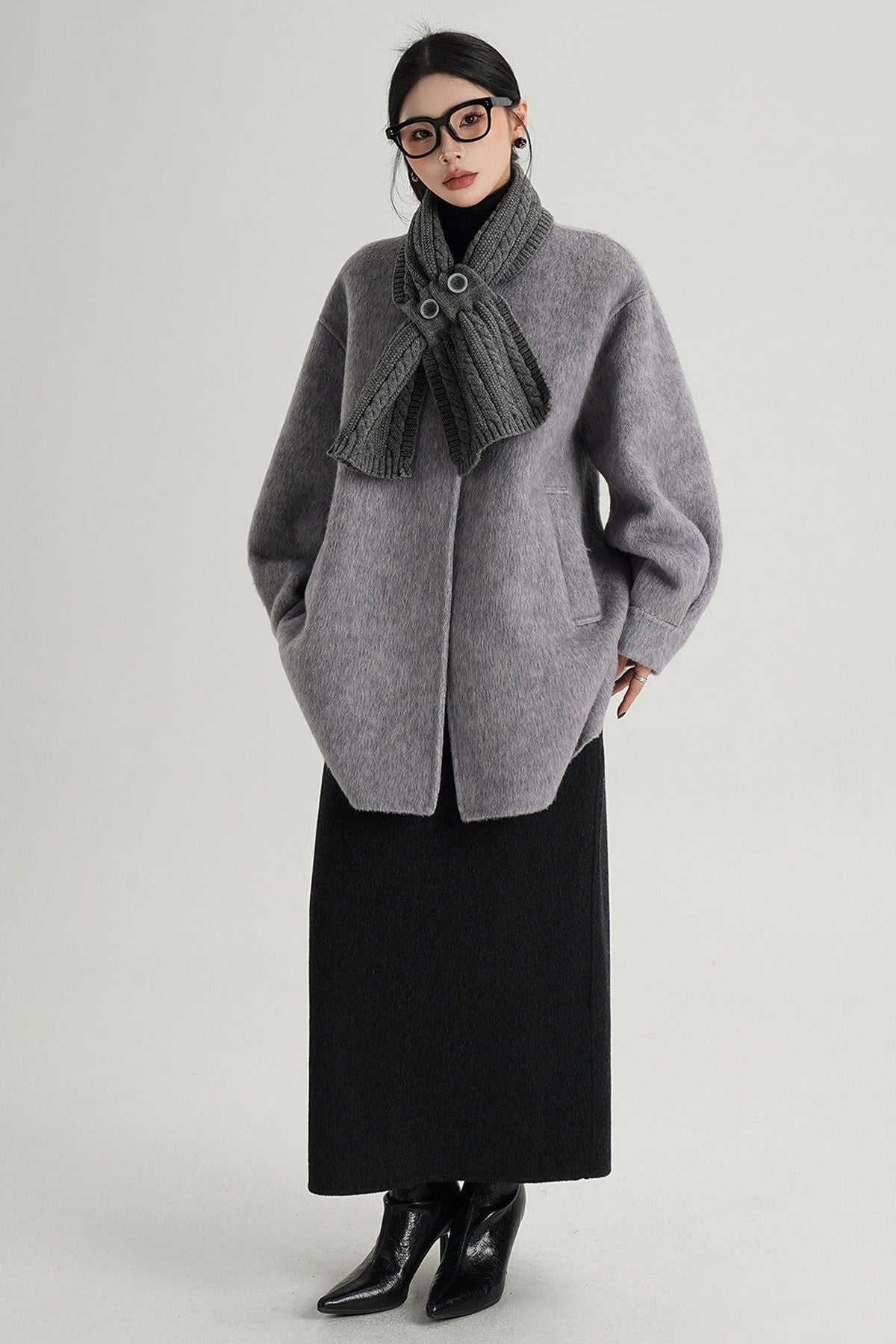 Scarf Collar Double-Sided Wool Coat