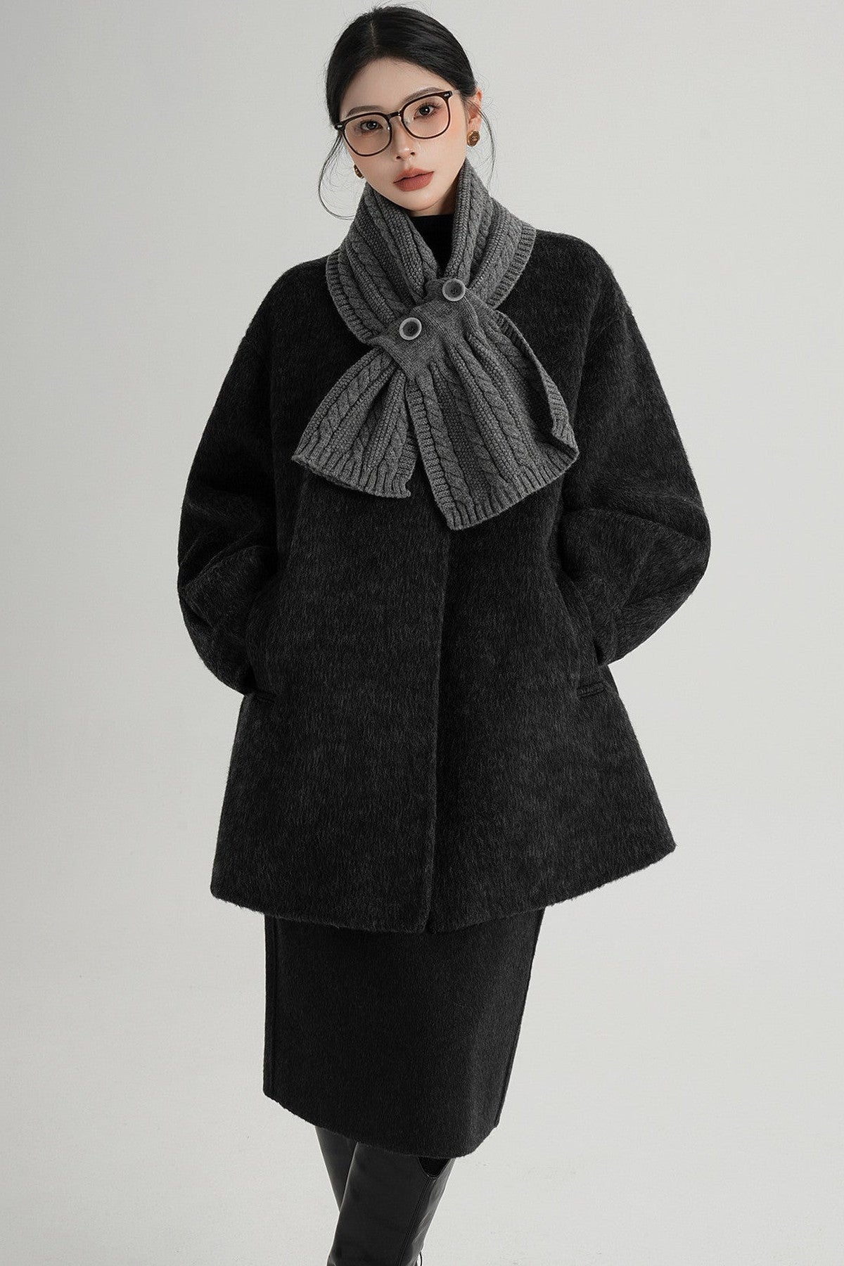 Scarf Collar Double-Sided Wool Coat