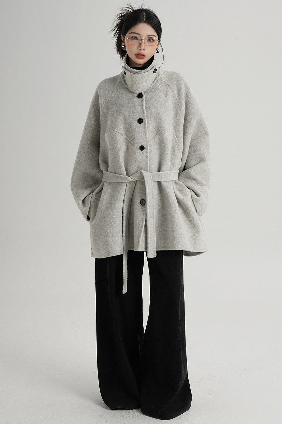 Mid-Length Armor Collar Wool Coat