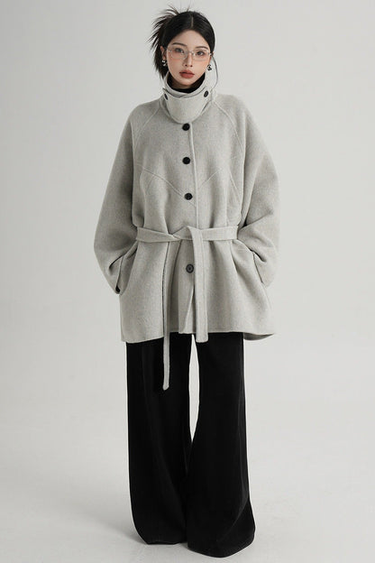 Mid-Length Armor Collar Wool Coat