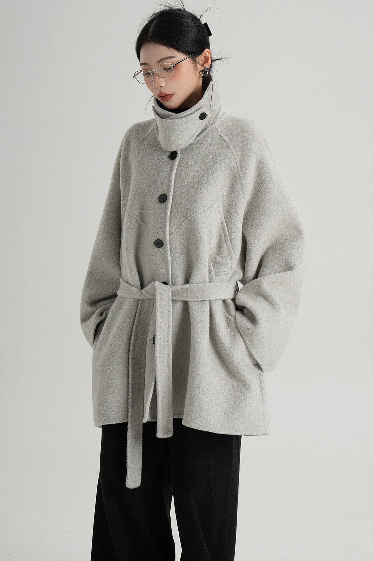 Mid-Length Armor Collar Wool Coat