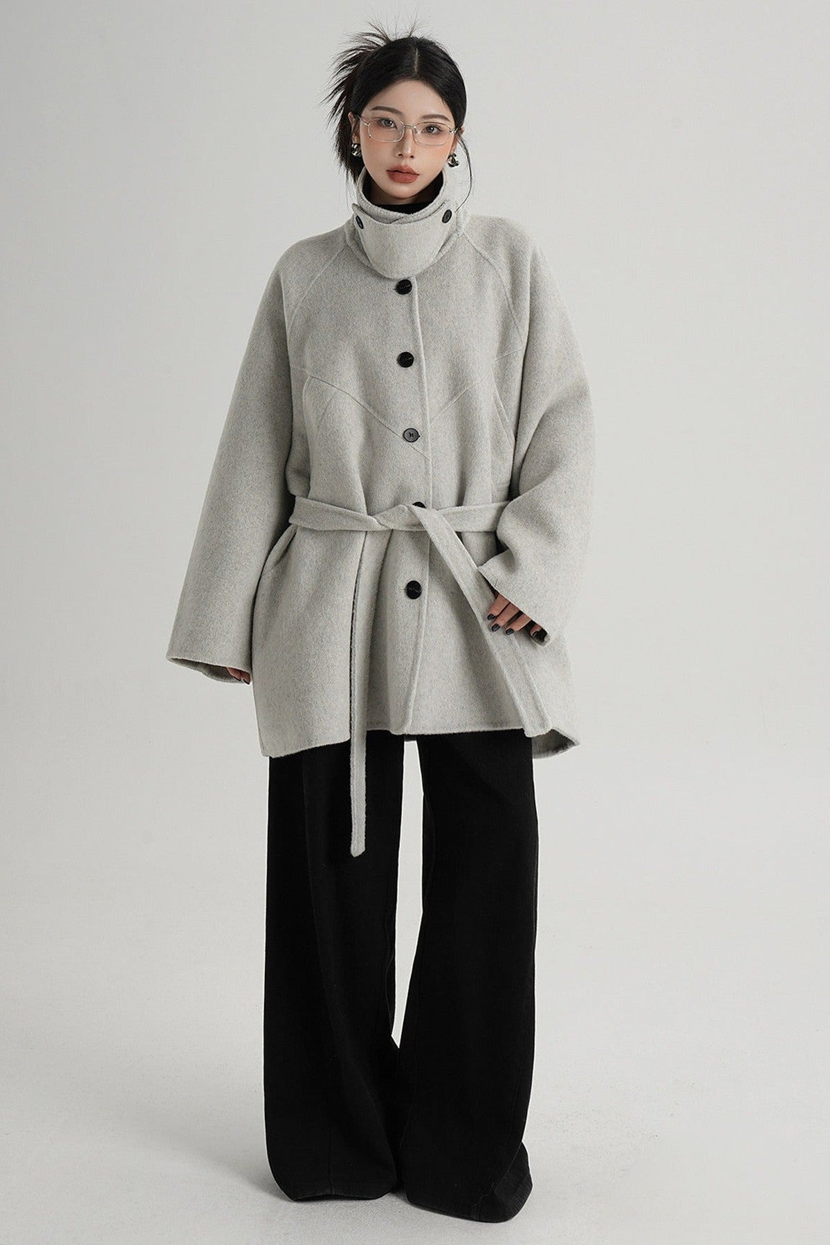 Mid-Length Armor Collar Wool Coat