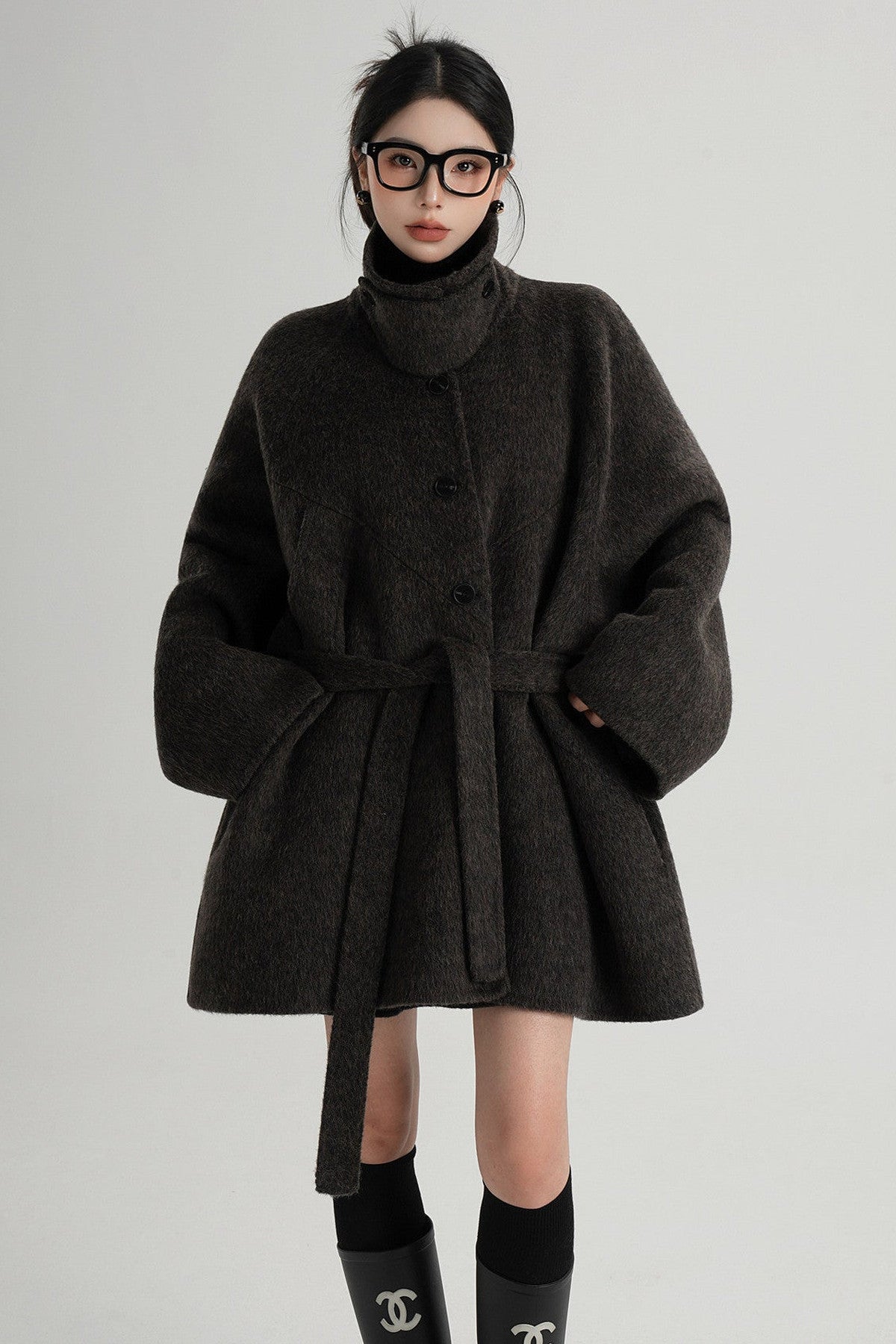 Mid-Length Armor Collar Wool Coat