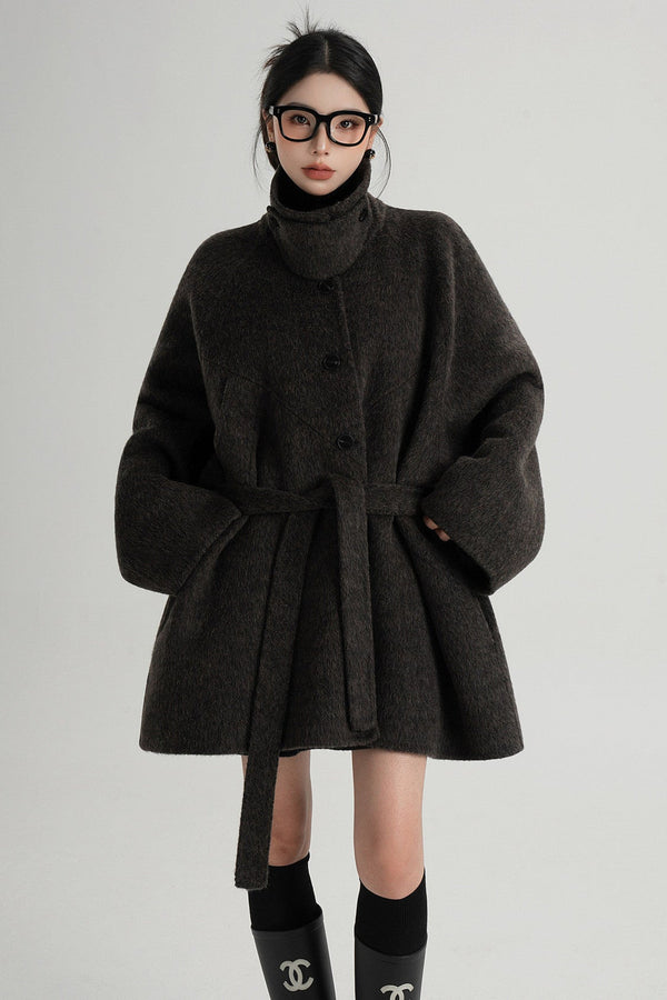 Mid-Length Armor Collar Wool Coat