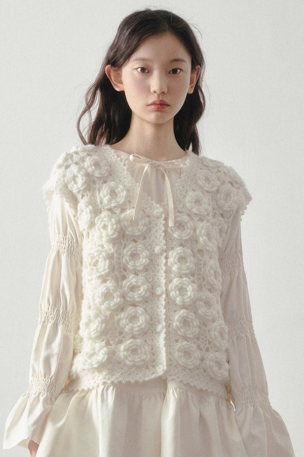 3D Floral Crochet Layered Vest