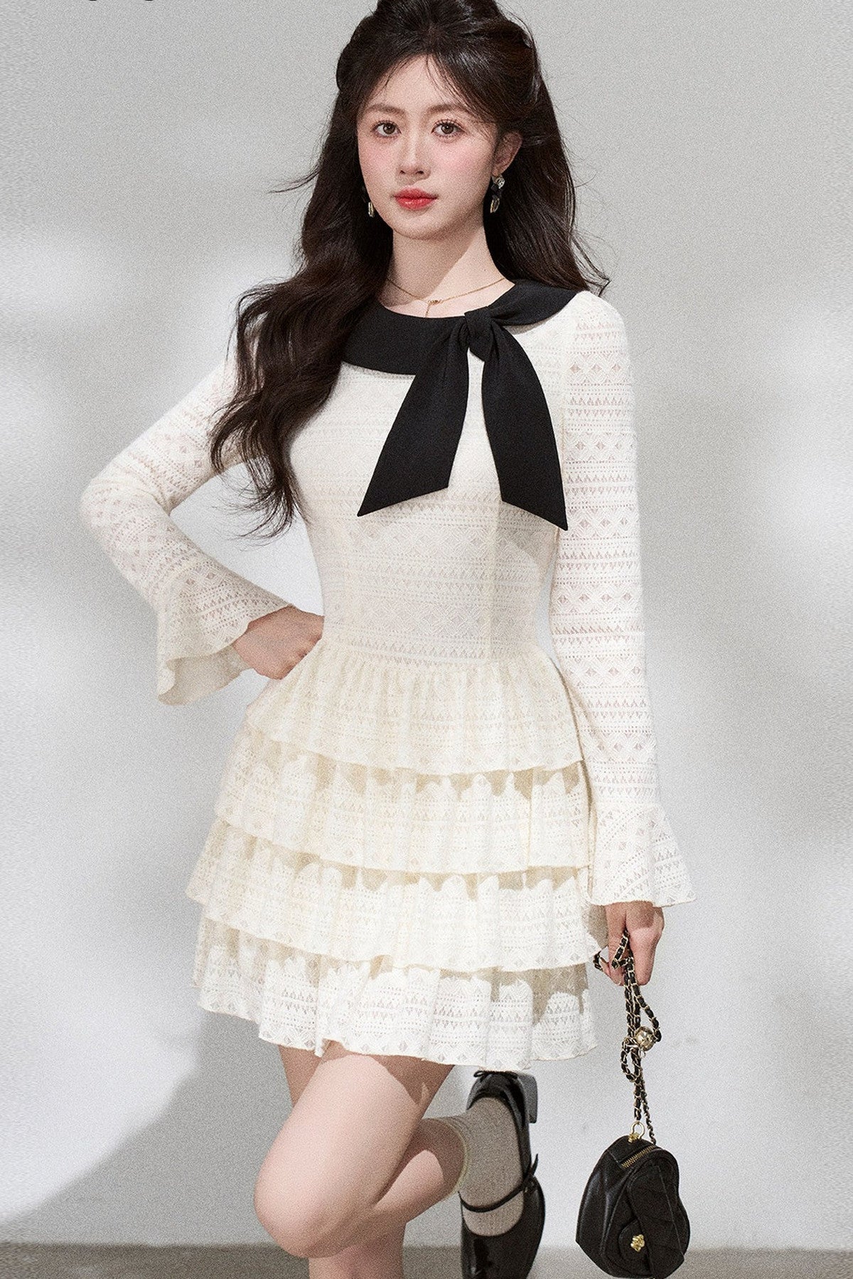 Apricot Knitted Tiered Dress