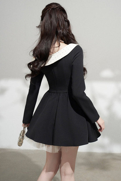Black Off-Shoulder Mesh Dress