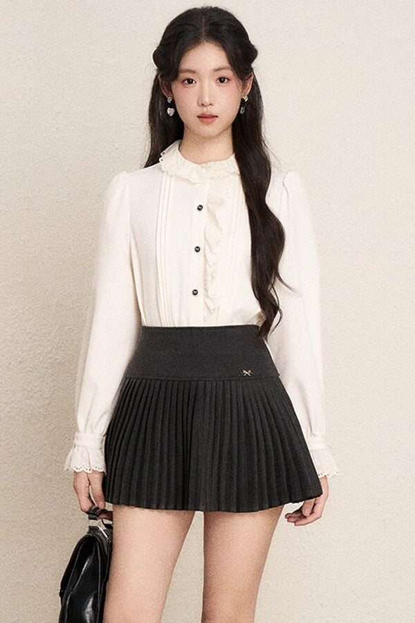 Ruffled Blouse and Vest Dress Set-Up