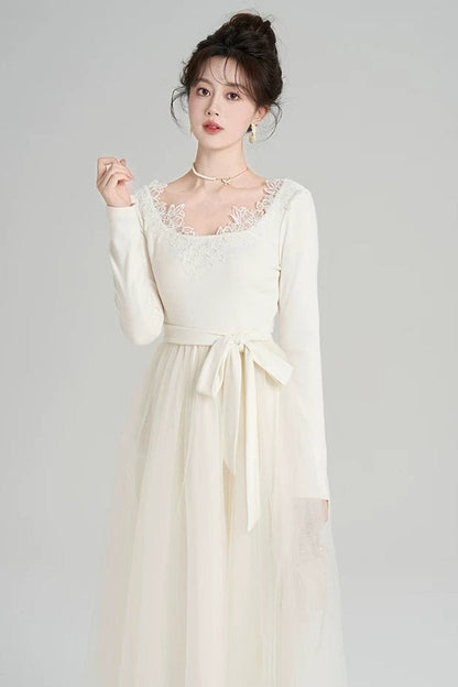 White Lace Dress and Red Jacket