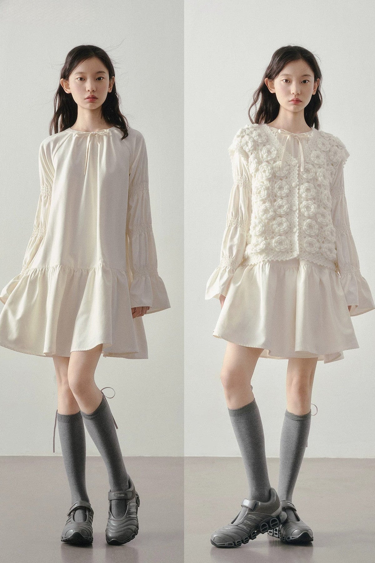 Beige Long Sleeve Shirt Dress