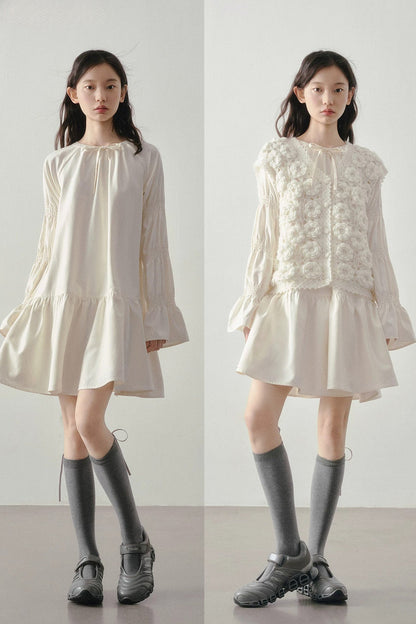 Beige Long Sleeve Shirt Dress