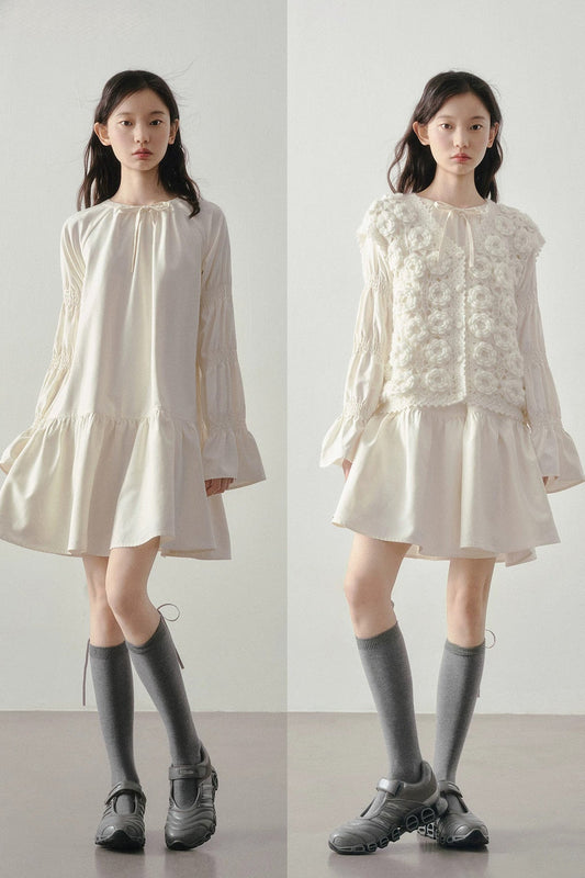 Beige Long Sleeve Shirt Dress