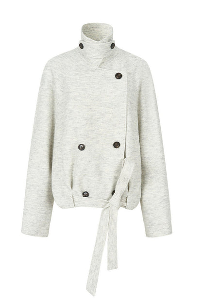 Stand Collar Tie-Up Wool Coat