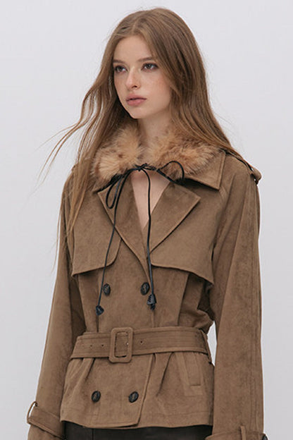 Suede Buttoned Trench Jacket
