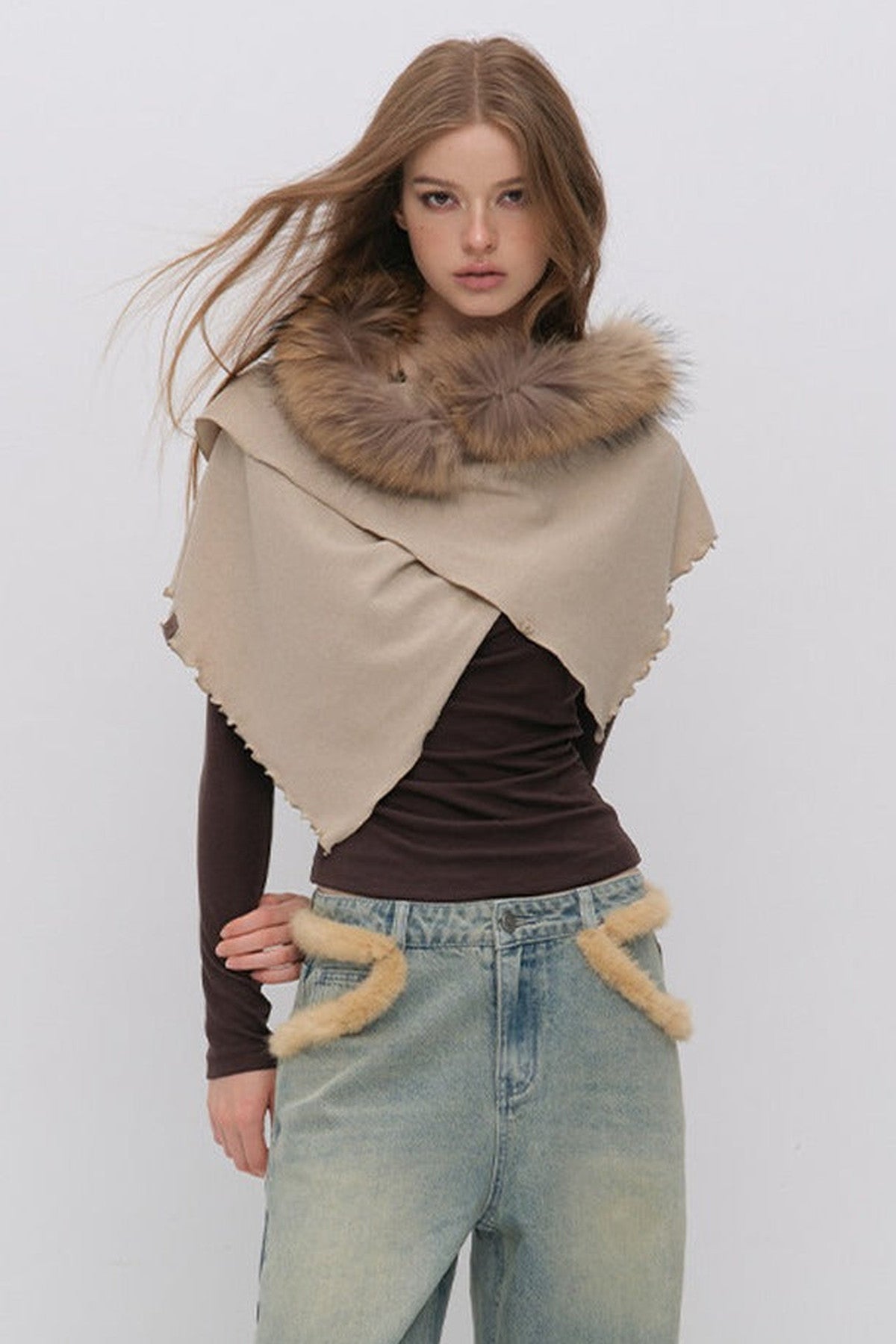 Raccoon Fur Collar Cape