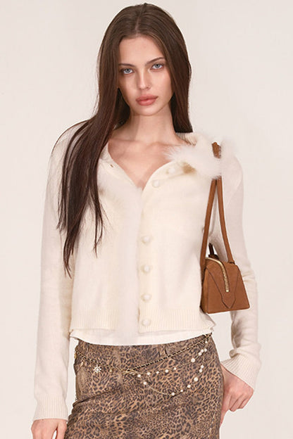 Fox Fur Trim Wool Cardigan