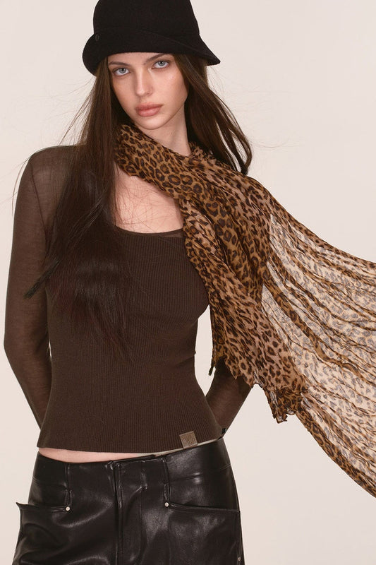 Leopard Print Irregular Pleated Scarf Shawl