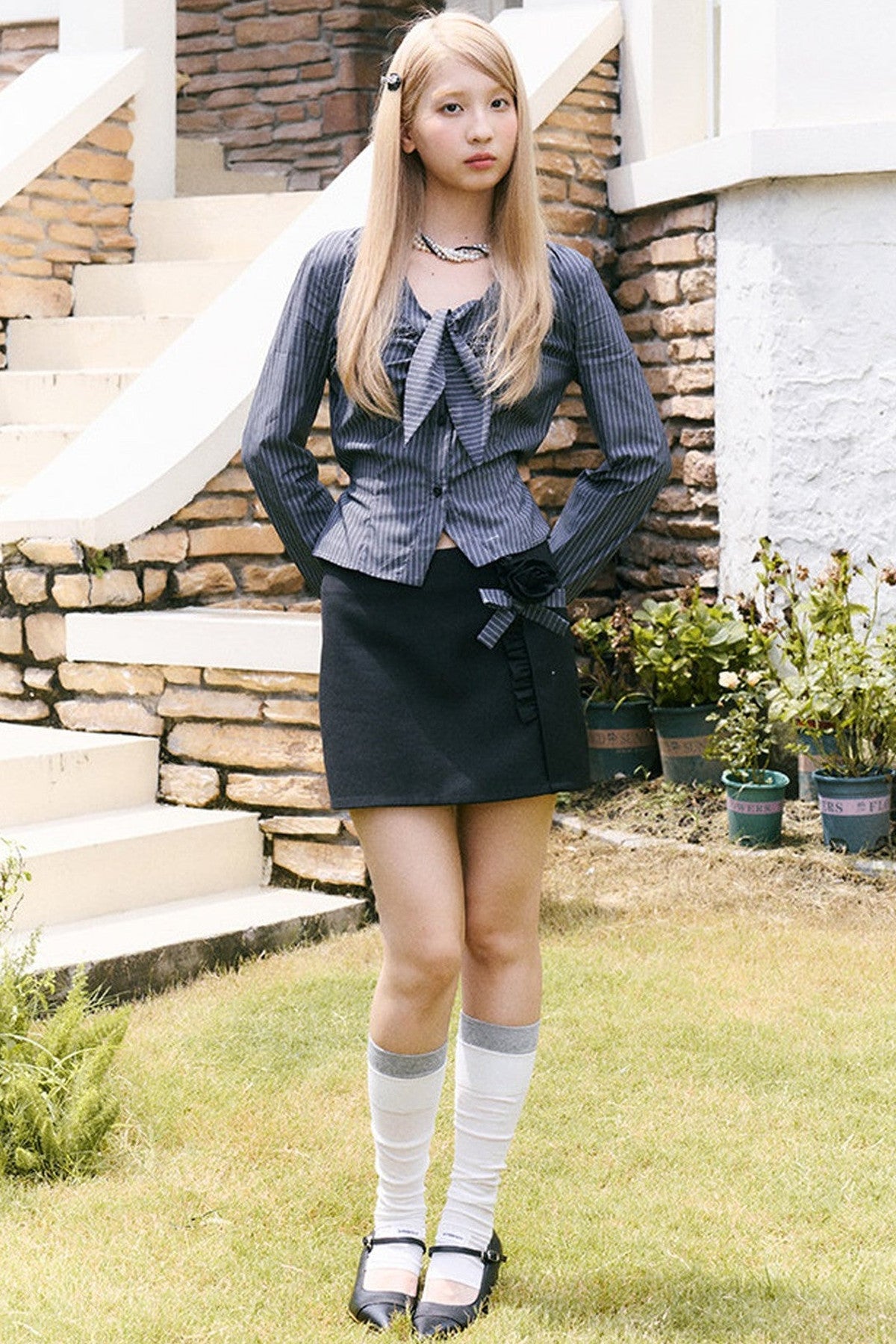 Rose Striped Shirt and Skirt Set-Up
