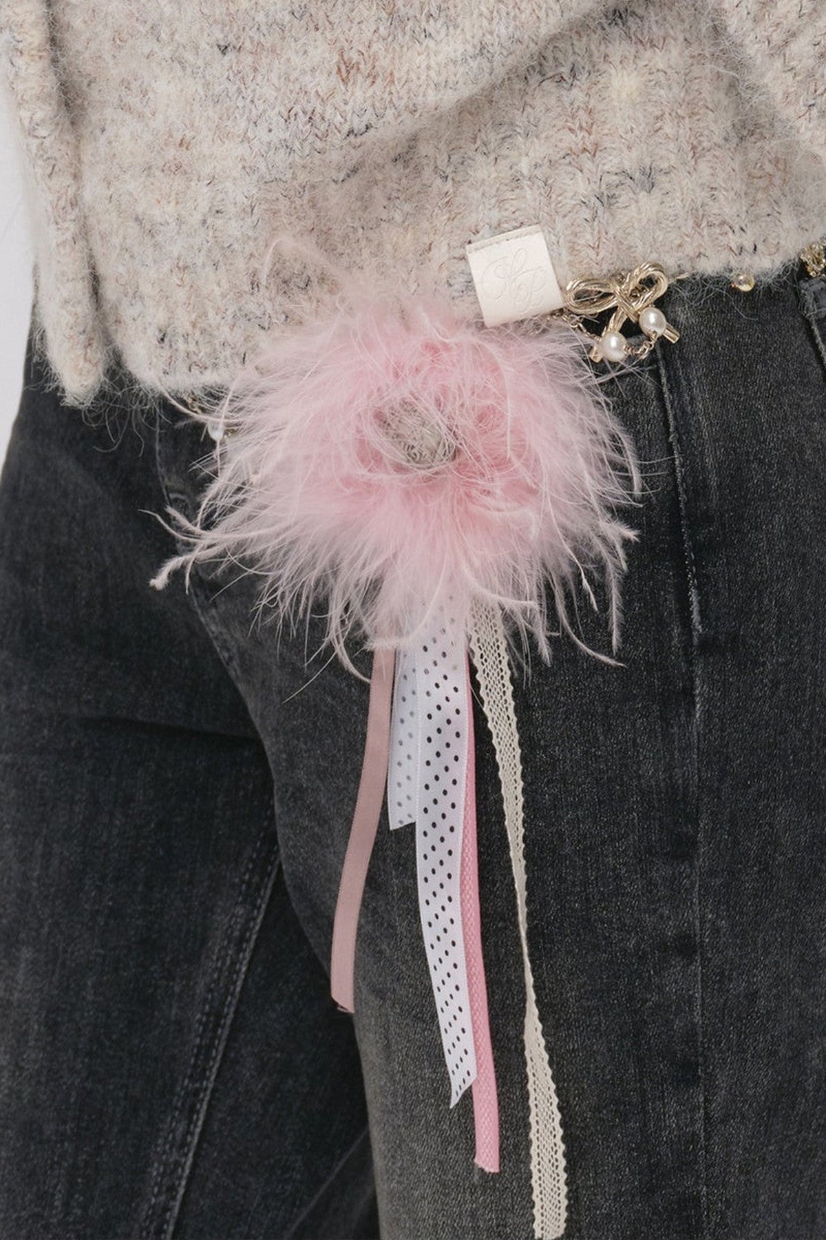Stand Collar Corsage Knit Cardigan
