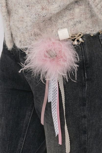 Stand Collar Corsage Knit Cardigan