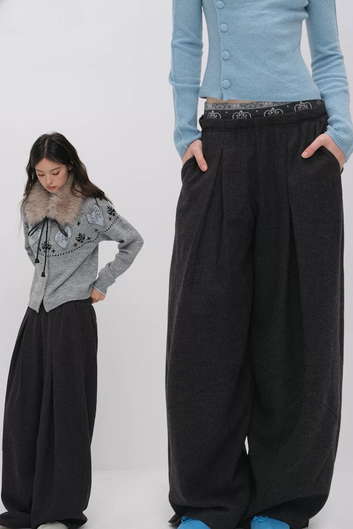 Wool Jacquard Wide-Leg Trousers
