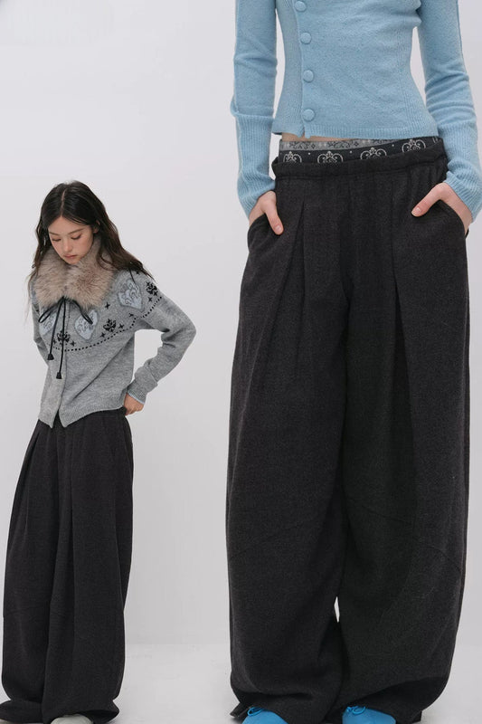 Wool Jacquard Wide-Leg Trousers