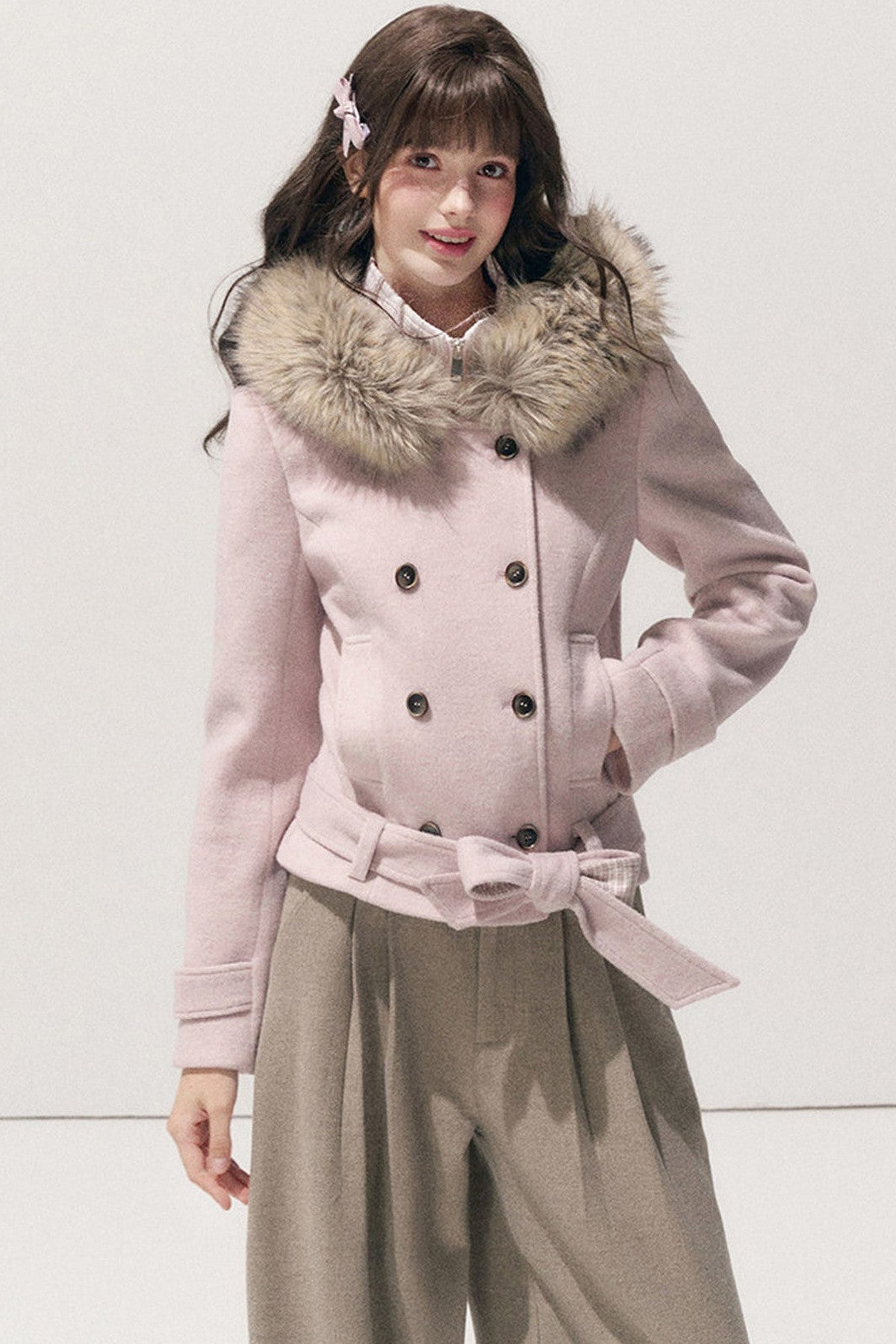 Double-Breasted Hooded Wool Jacket