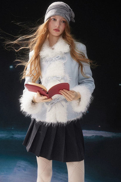 Bowknot Faux Fur Padded Coat