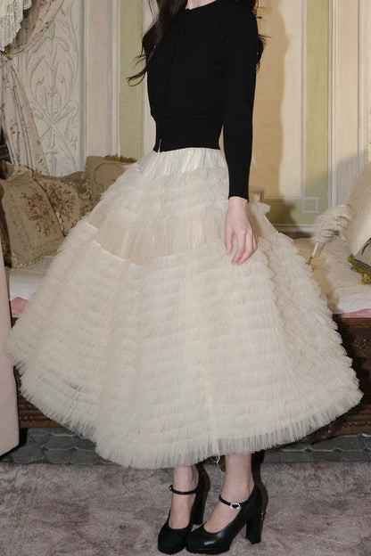 Multi-Layered Pleated Tulle Skirt