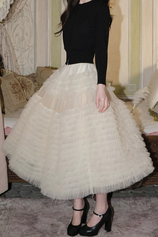 Multi-Layered Pleated Tulle Skirt