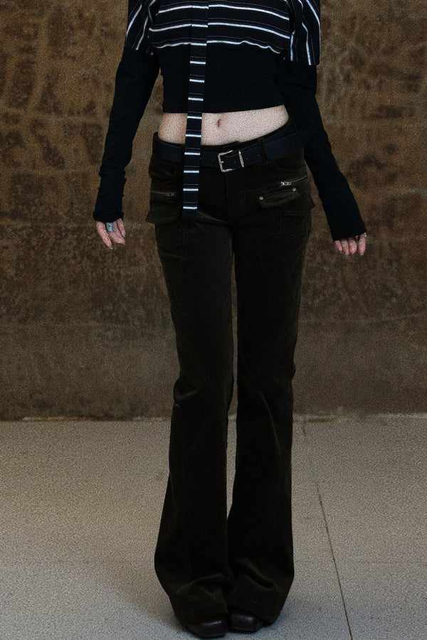 Multi-Pocket Corduroy Flared Pants