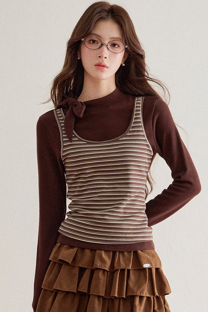Striped Knit Layered-Look Top