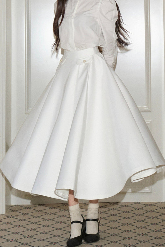 High-Waisted Pleated A-Line Skirt