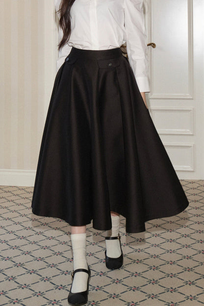 High-Waisted Pleated Mid-Length Skirt