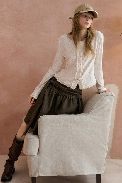 Tie-Waist Pleated A-Line Skirt