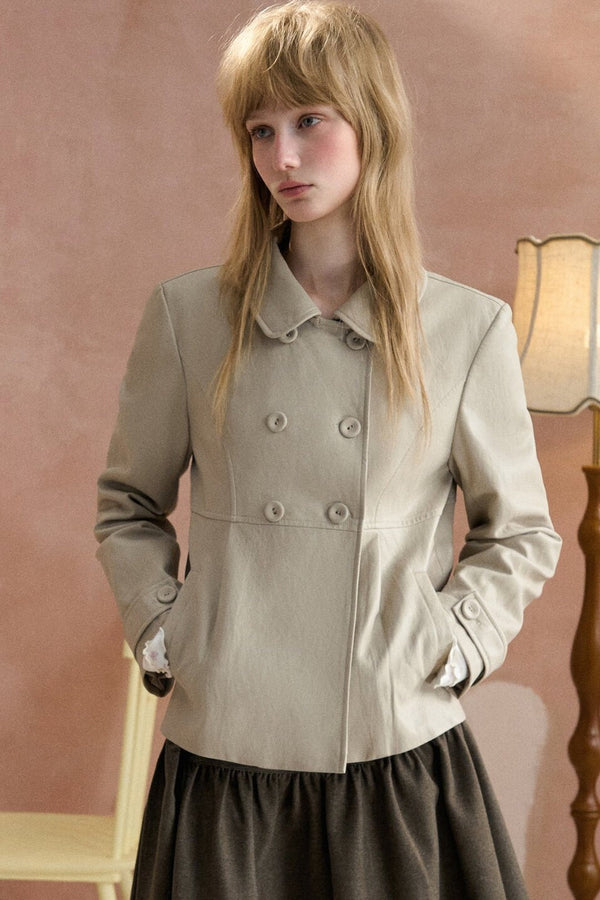 Collar Pleated Leather Jacket