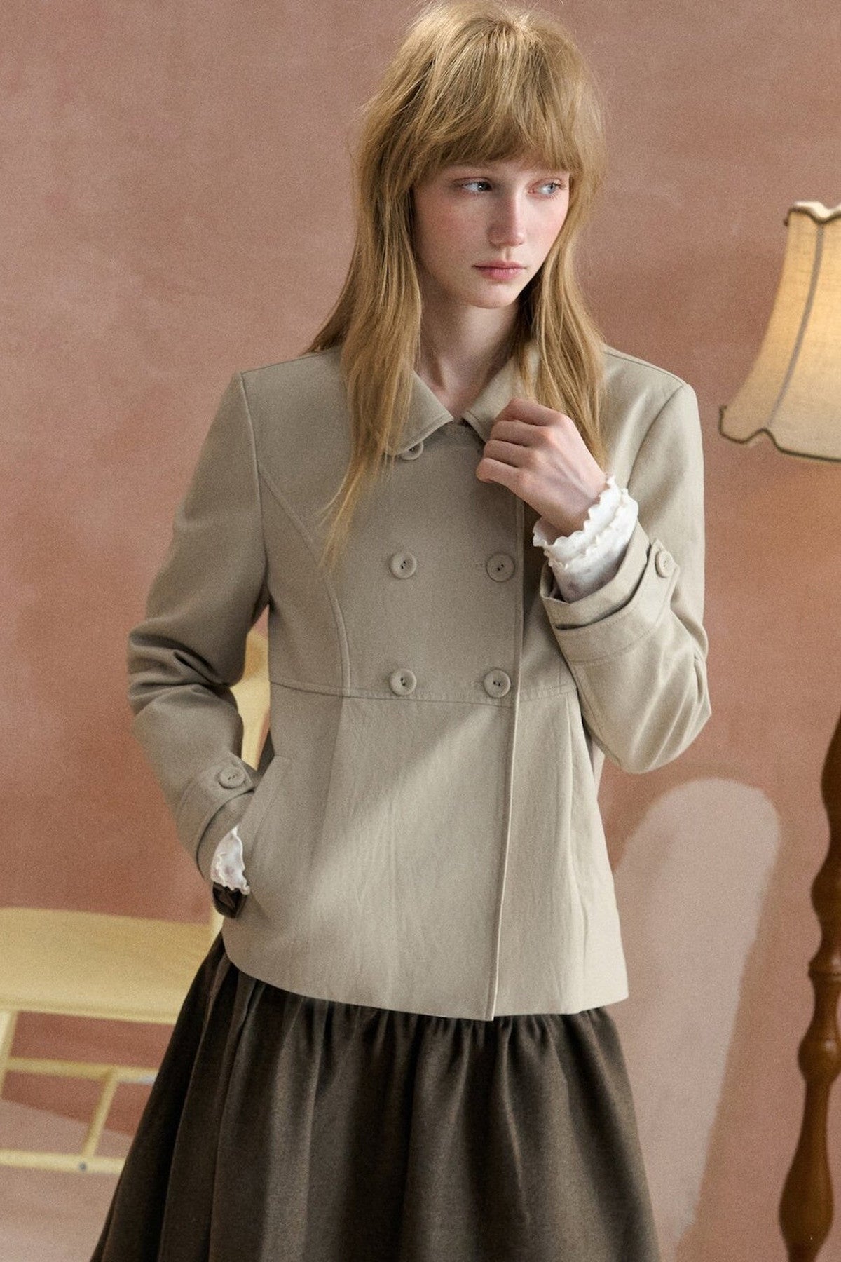 Collar Pleated Leather Jacket