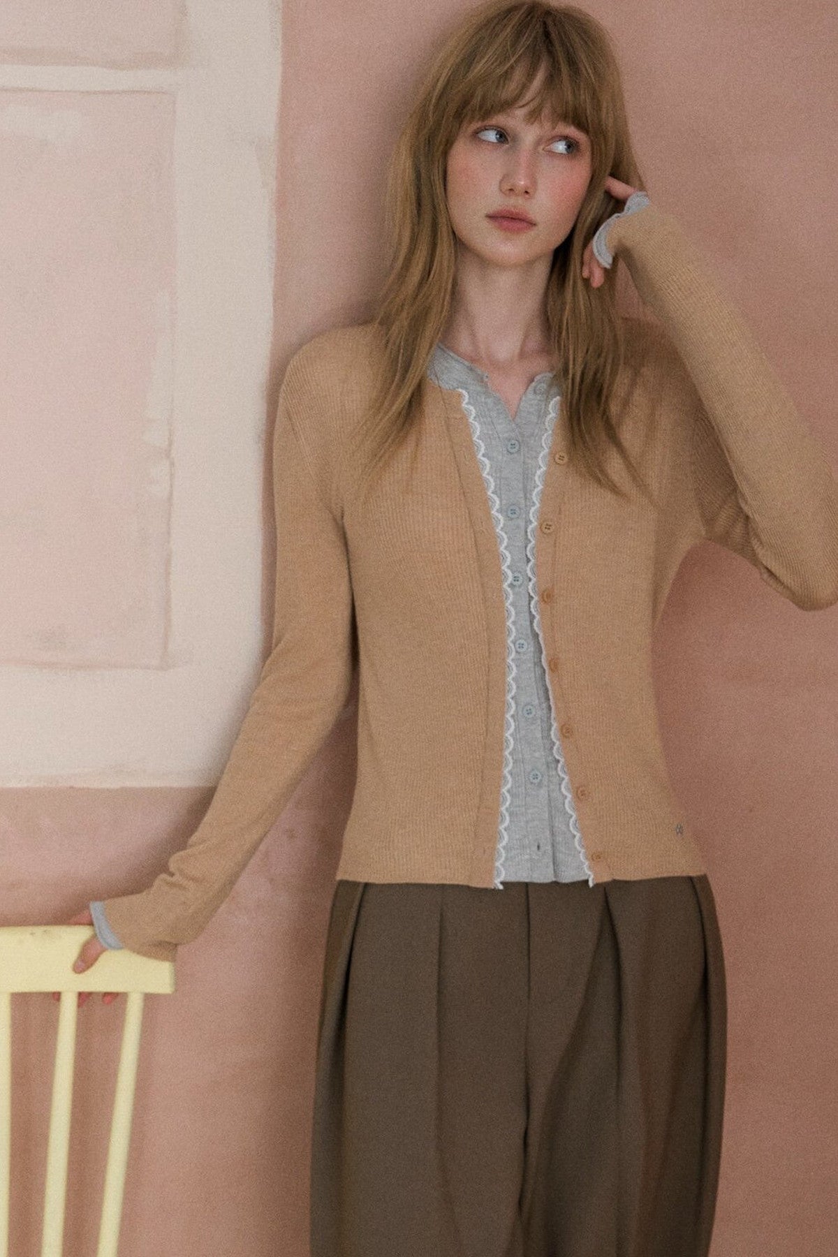 Layered Lace Knit Cardigan Top