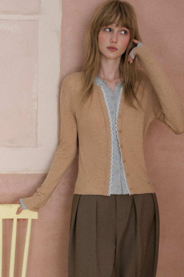 Layered Lace Knit Cardigan Top
