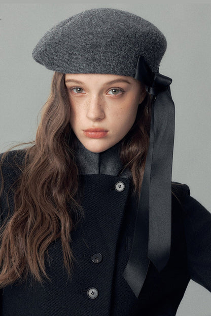Handmade Lace-Up Slanted Wool Blend Beret